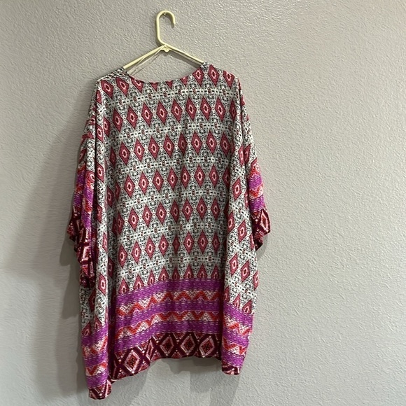 Umgee SZ S/M pink purple duster jacket cover up open front artsy colorful - Picture 6 of 7